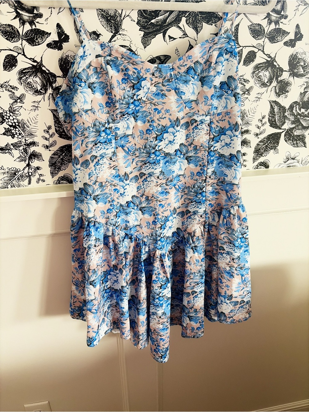 Blue Floral Spaghetti Strap Mini Dress